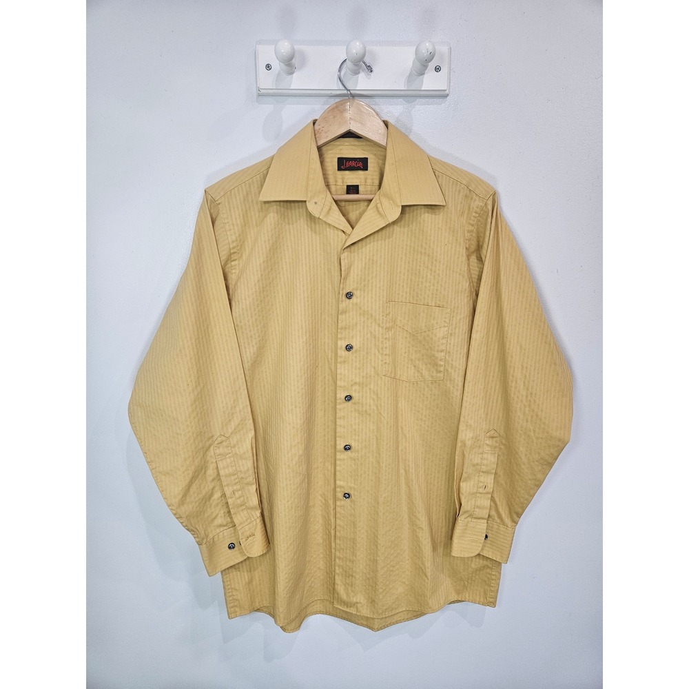 J. Garcia Mens Medium Mustard Yellow Dobby Stripe Long Sleeve Button Down Shirt